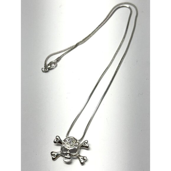 Vintage rhinestone skull and bone snake chain necklace - Picture 1 of 6
